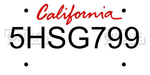 5HSG799 California License Plate