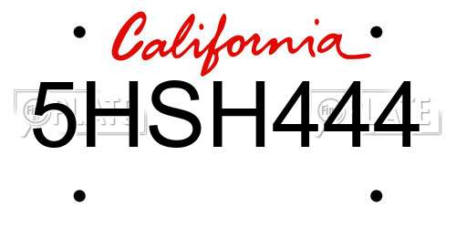 5HSH444 California License Plate