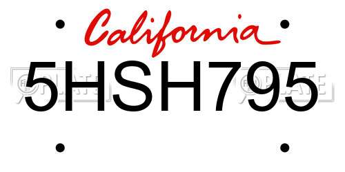 5HSH795 California License Plate