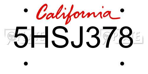 5HSJ378 California License Plate