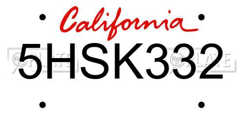 5HSK332 California License Plate