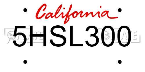 5HSL300 California License Plate