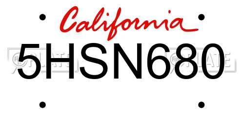 5HSN680 California License Plate