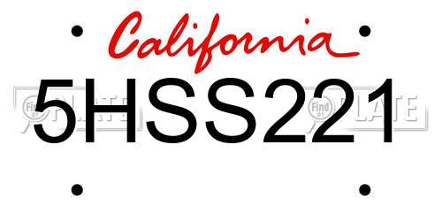 5HSS221 California License Plate