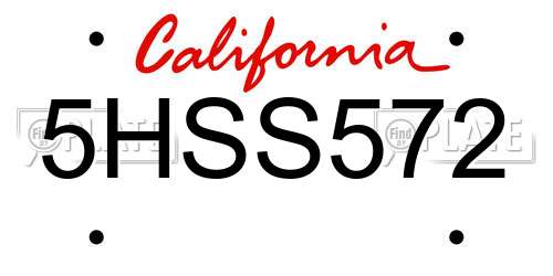 5HSS572 California License Plate
