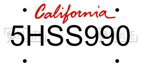 5HSS990 California License Plate