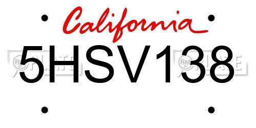 5HSV138 California License Plate