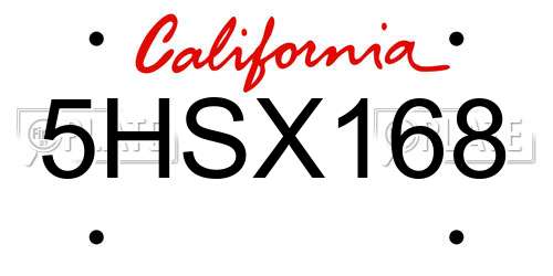 5HSX168 California License Plate