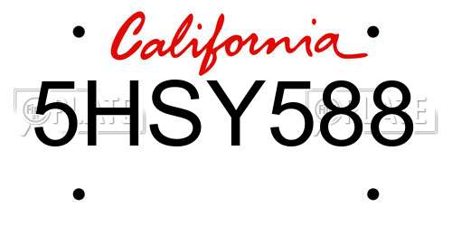 5HSY588 California License Plate