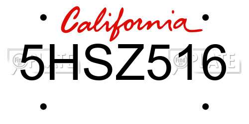 5HSZ516 California License Plate