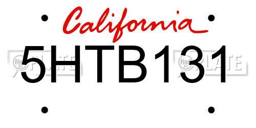5HTB131 California License Plate