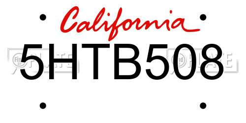 5HTB508 California License Plate