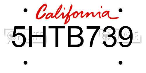 5HTB739 California License Plate