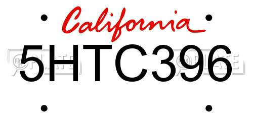 5HTC396 California License Plate