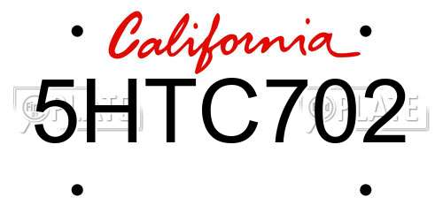 5HTC702 California License Plate