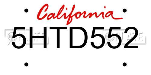 5HTD552 California License Plate
