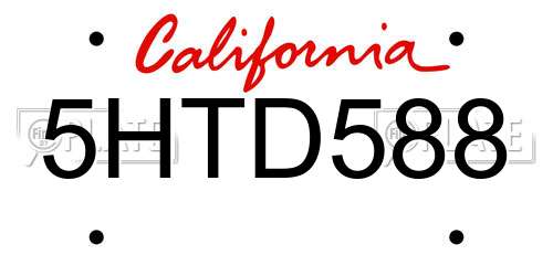 5HTD588 California License Plate