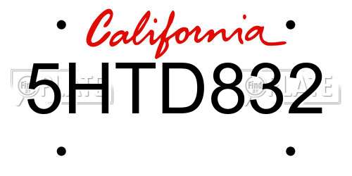 5HTD832 California License Plate