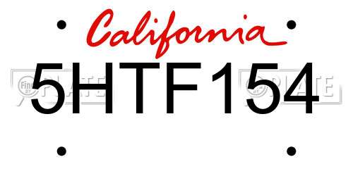 5HTF154 California License Plate