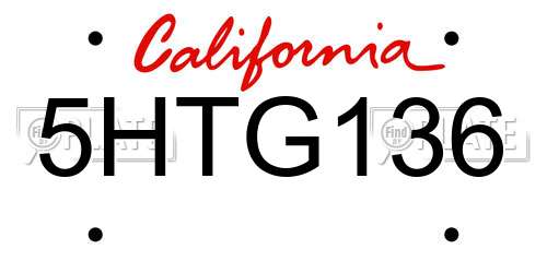 5HTG136 California License Plate