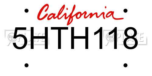 5HTH118 California License Plate