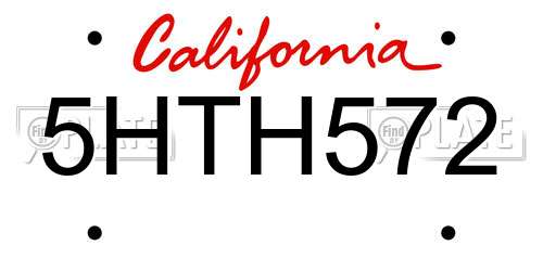 5HTH572 California License Plate