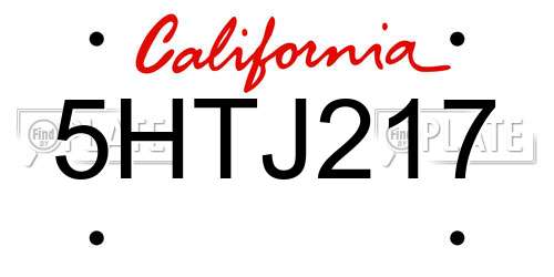 5HTJ217 California License Plate