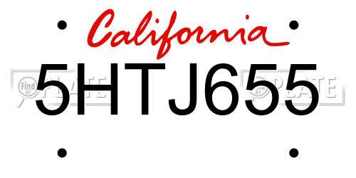 5HTJ655 California License Plate