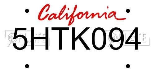 5HTK094 California License Plate