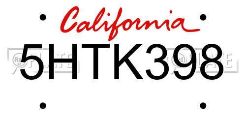 5HTK398 California License Plate
