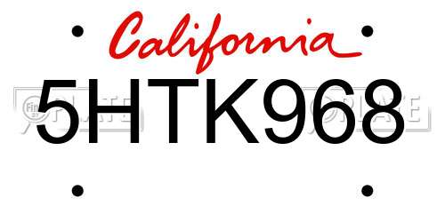 5HTK968 California License Plate