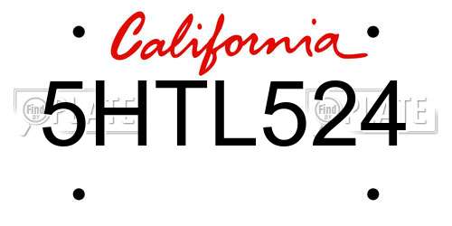 5HTL524 California License Plate