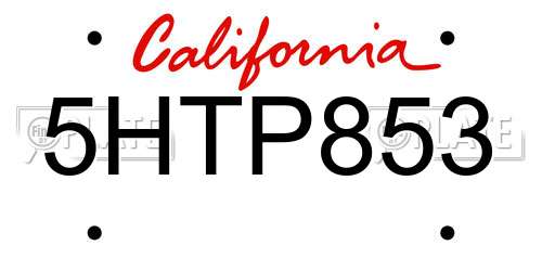 5HTP853 California License Plate