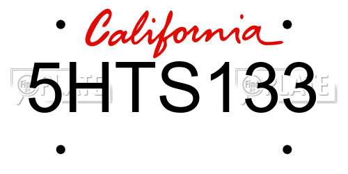 5HTS133 California License Plate