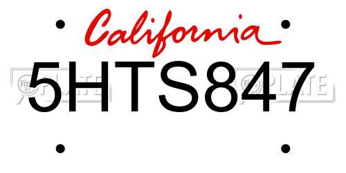 5HTS847 California License Plate