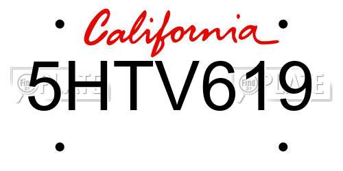 5HTV619 California License Plate