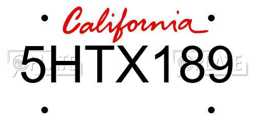 5HTX189 California License Plate