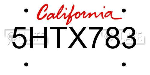 5HTX783 California License Plate