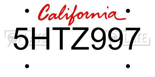 5HTZ997 California License Plate