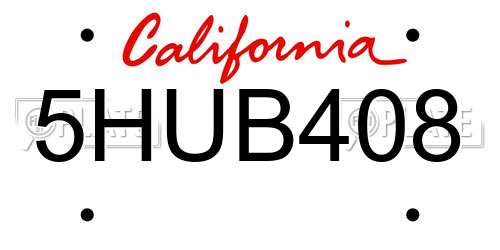 5HUB408 California License Plate