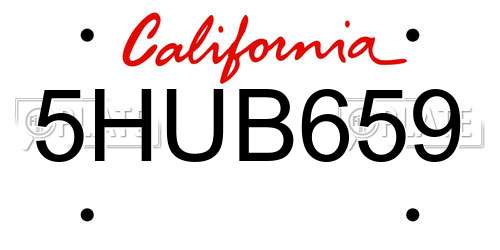 5HUB659 California License Plate