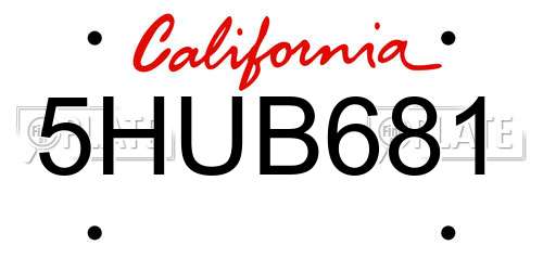 5HUB681 California License Plate