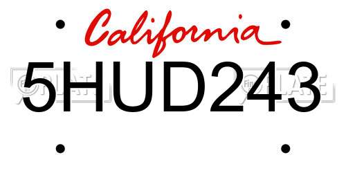 5HUD243 California License Plate