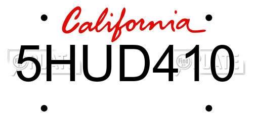 5HUD410 California License Plate