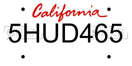 5HUD465 California License Plate