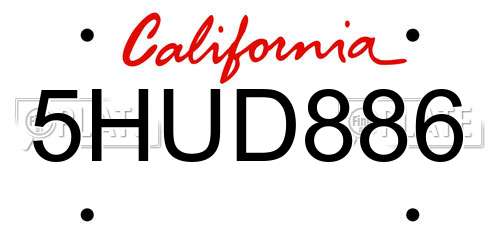 5HUD886 California License Plate