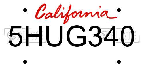 5HUG340 California License Plate