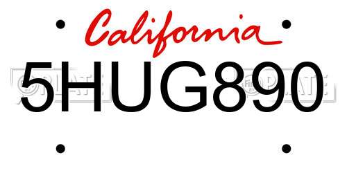 5HUG890 California License Plate