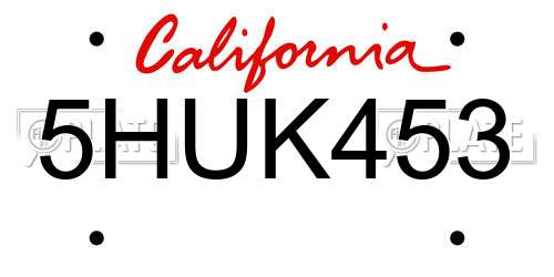 5HUK453 California License Plate