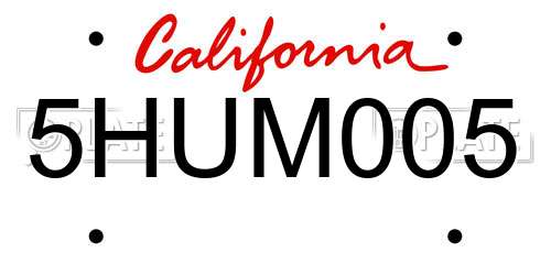 5HUM005 California License Plate